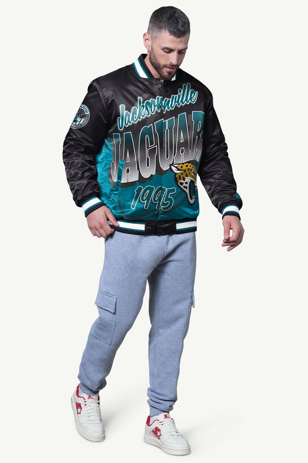 MENS JACKSONVILLE JAGUARS PASS RUSH SATIN VARSITY JACKETS