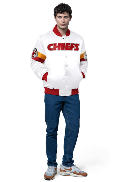 MENS KANSAS CITY CHIEFS TRIPLE OPTION SATIN VARSITY JACKET