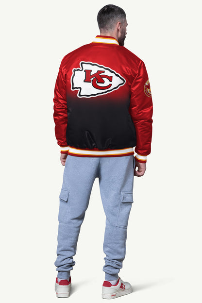 MENS KANSAS CITY CHIEFS PASS RUSH SATIN VARSITY JACKET