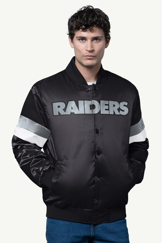MENS LAS VEGAS RAIDERS SATIN VARSITY JACKET