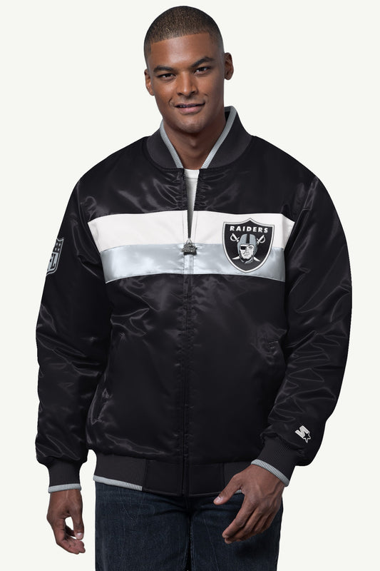 MENS LAS VEGAS RAIDERS AMBASSADOR SATIN VARSITY JACKET