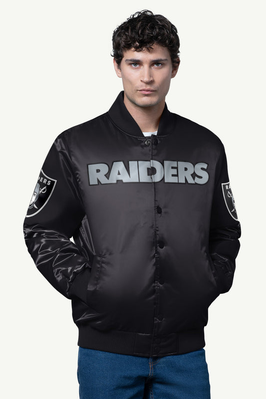 MENS LAS VEGAS RAIDERS SATIN VARSITY JACKET