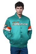 MENS MIAMI DOLPHINS TRIPLE OPTION SATIN VARSITY JACKET