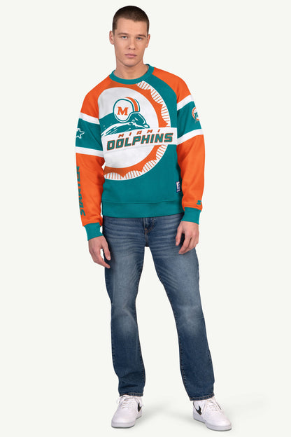 MENS MIAMI DOLPHINS DIME BACK COLORBLOCK CREWNECK