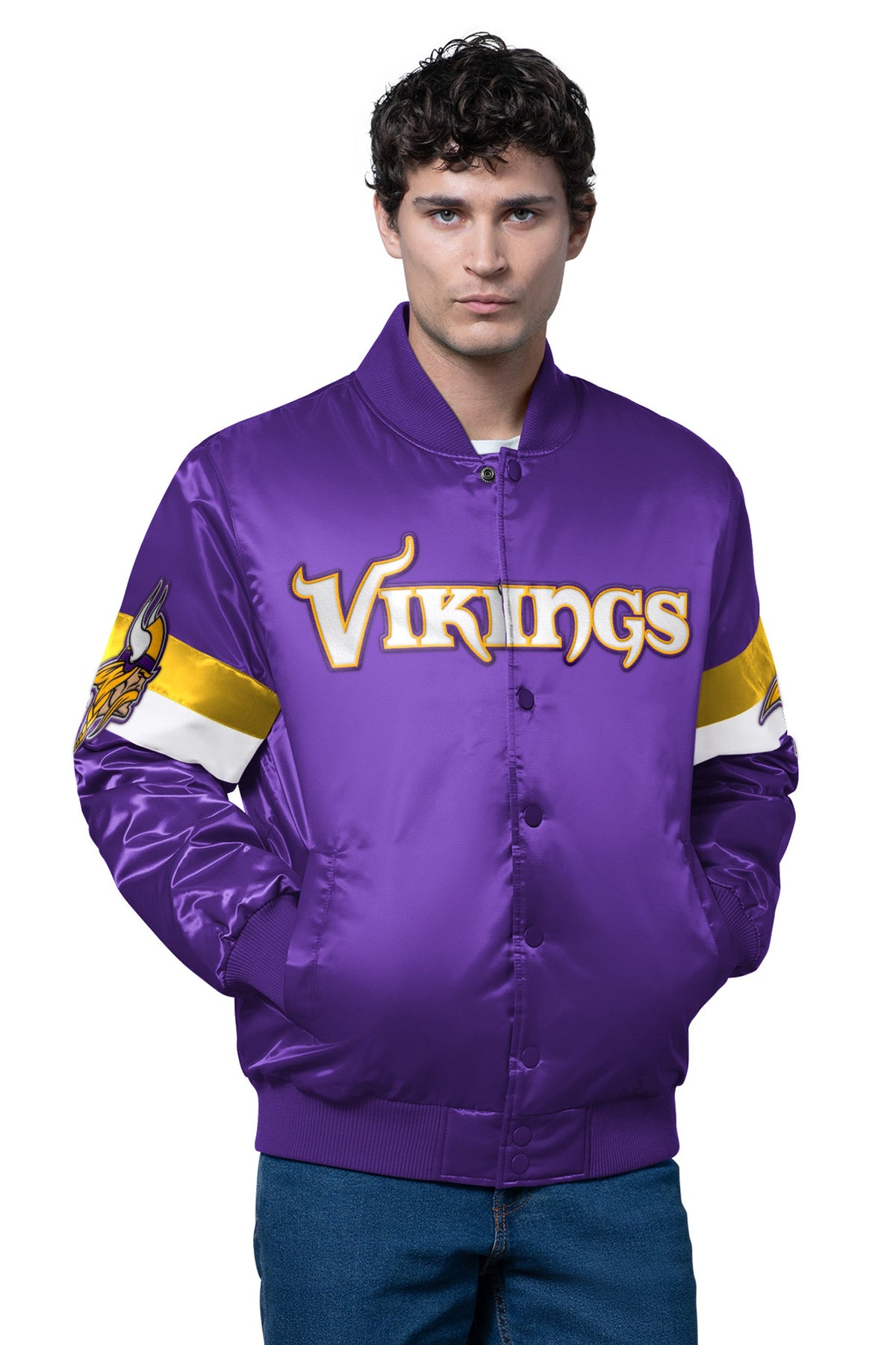 MENS MINNESOTA VIKINGS TRIPLE OPTION SATIN VARSITY JACKET