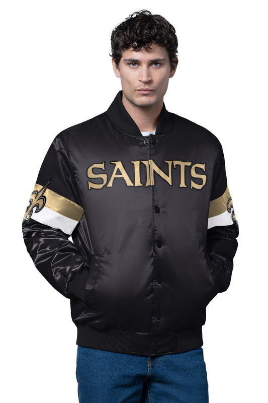 MENS NEW ORLEANS SAINTS TRIPLE OPTION SATIN VARSITY JACKET