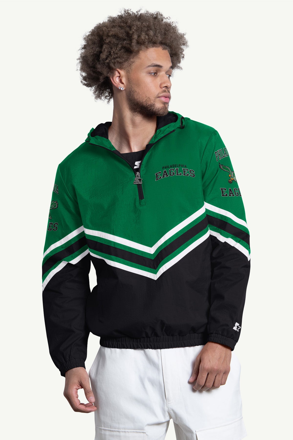 MENS PHILADELPHIA EAGLES FAIR PLAY HALF ZIP HOODED PULLOVER