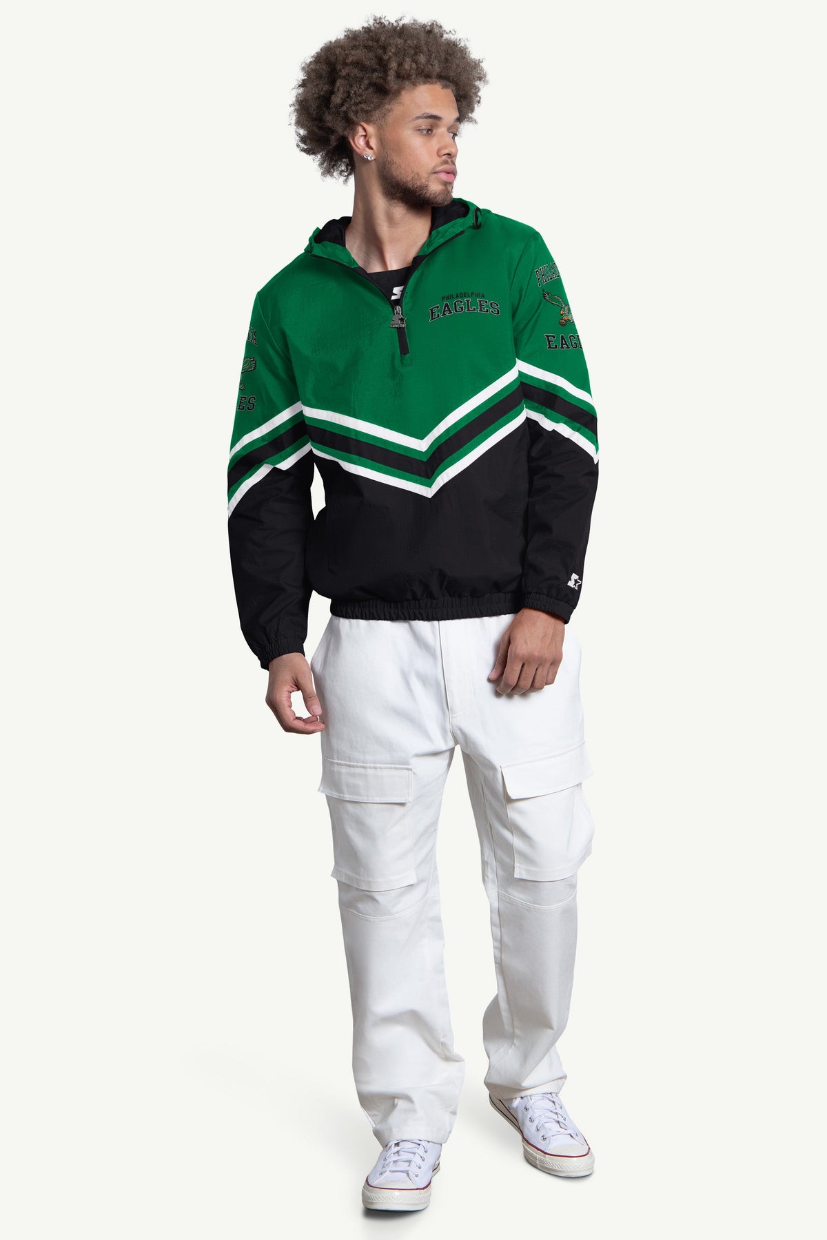 MENS PHILADELPHIA EAGLES FAIR PLAY HALF ZIP HOODED PULLOVER