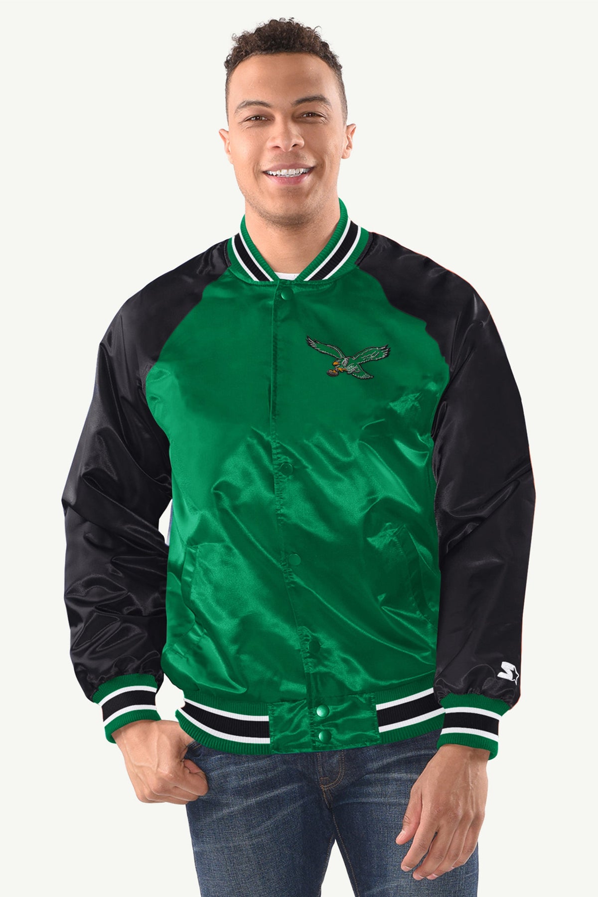 MENS PHILADELPHIA EAGLES INDUCTEE SATIN VARSITY JACKET
