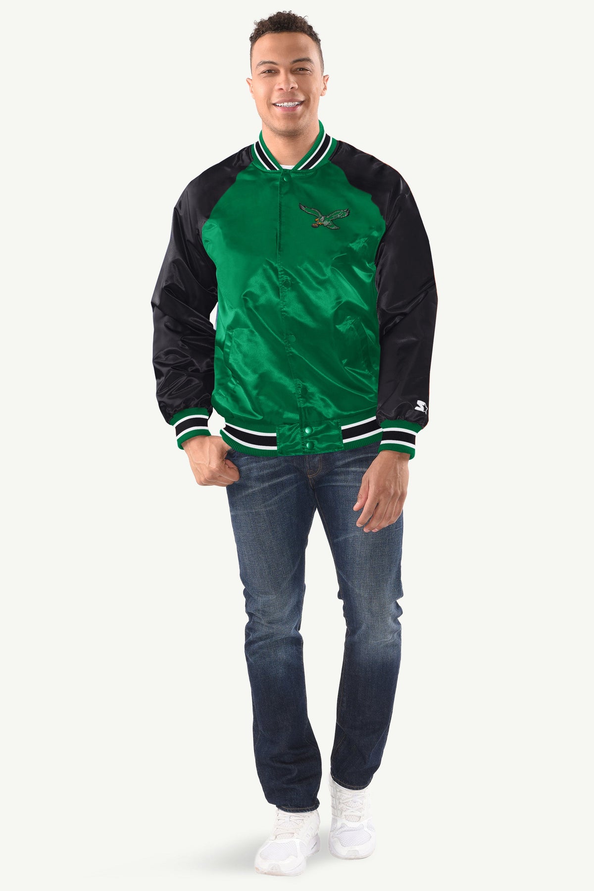 MENS PHILADELPHIA EAGLES INDUCTEE SATIN VARSITY JACKET