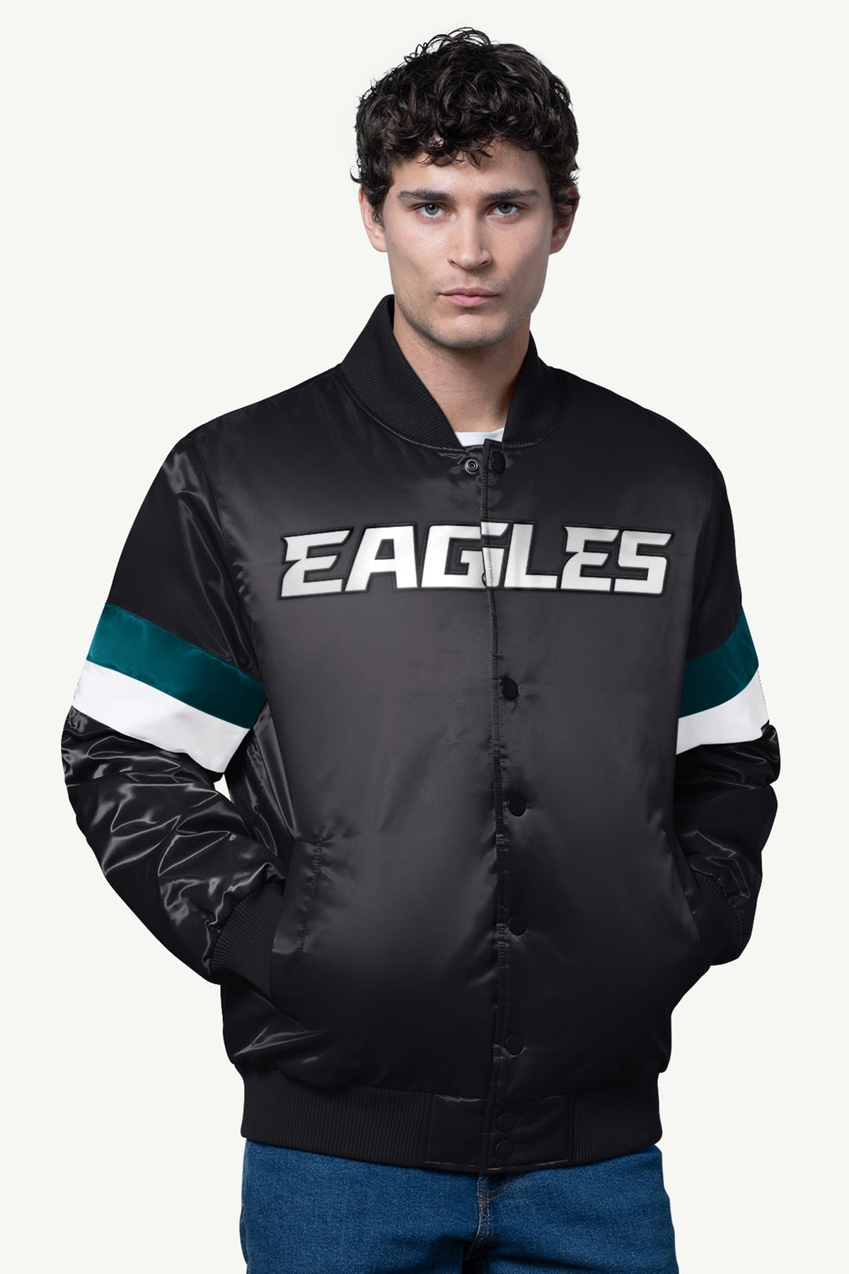 MENS PHILADELPHIA EAGLES SATIN VARSITY JACKET