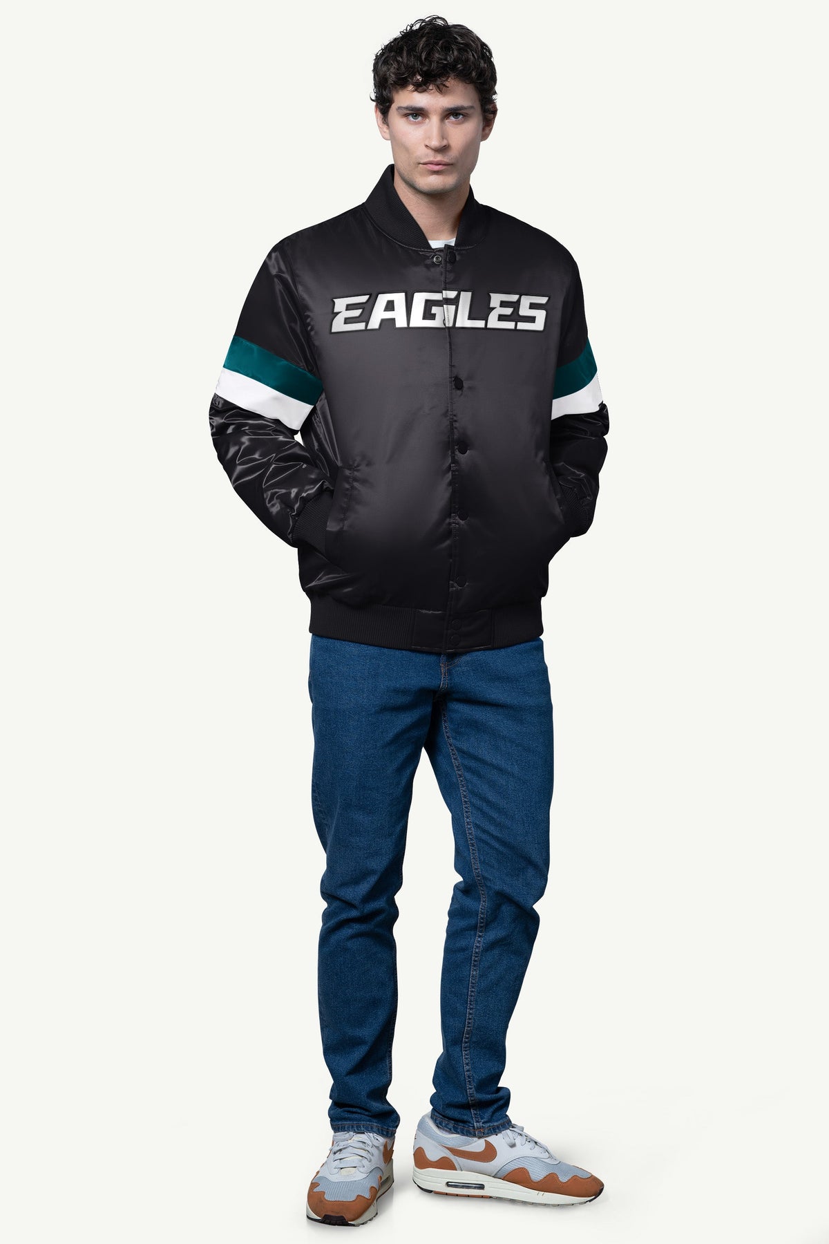 MENS PHILADELPHIA EAGLES SATIN VARSITY JACKET