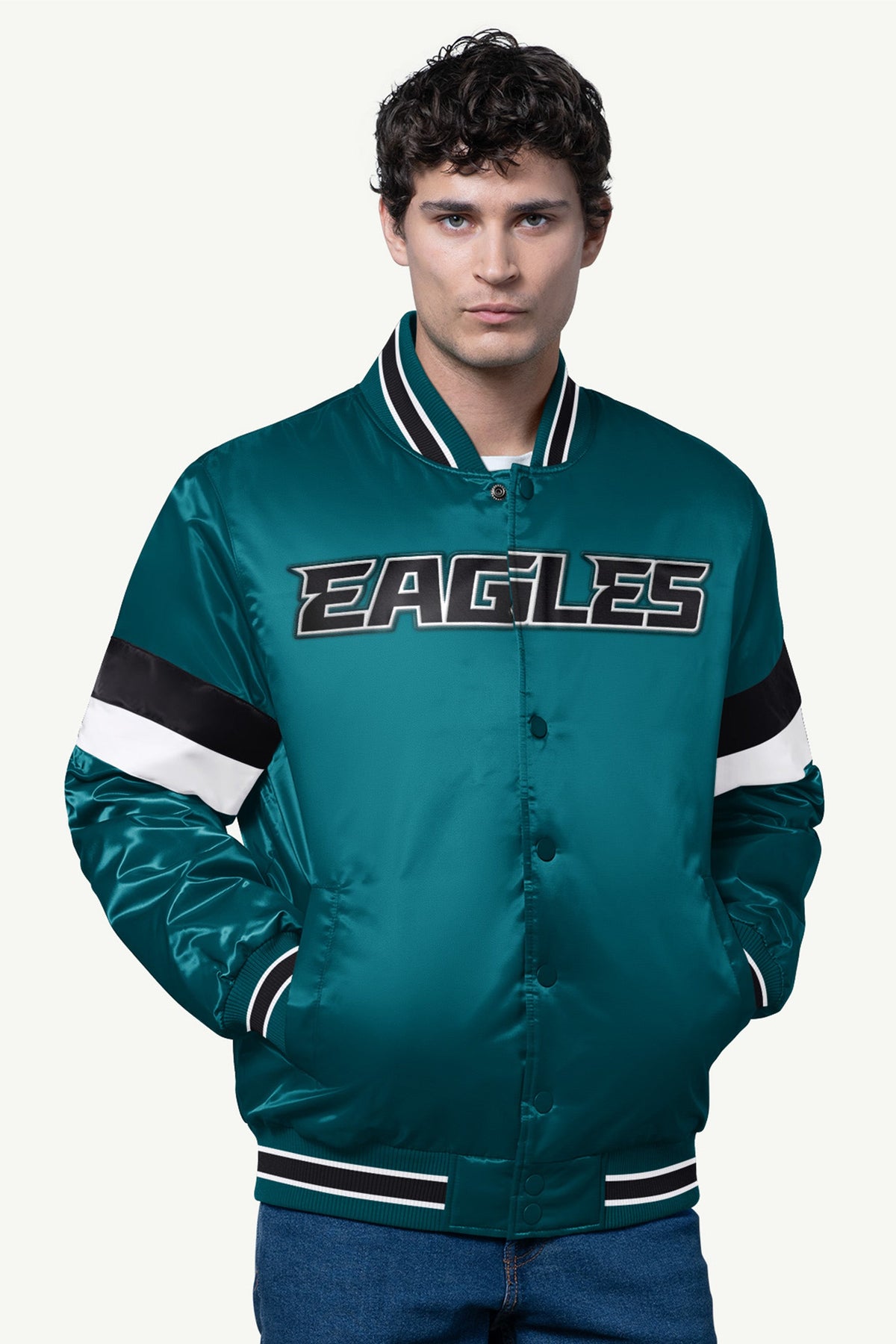 MENS PHILADELPIA EAGLES SATIN VARSITY JACKET