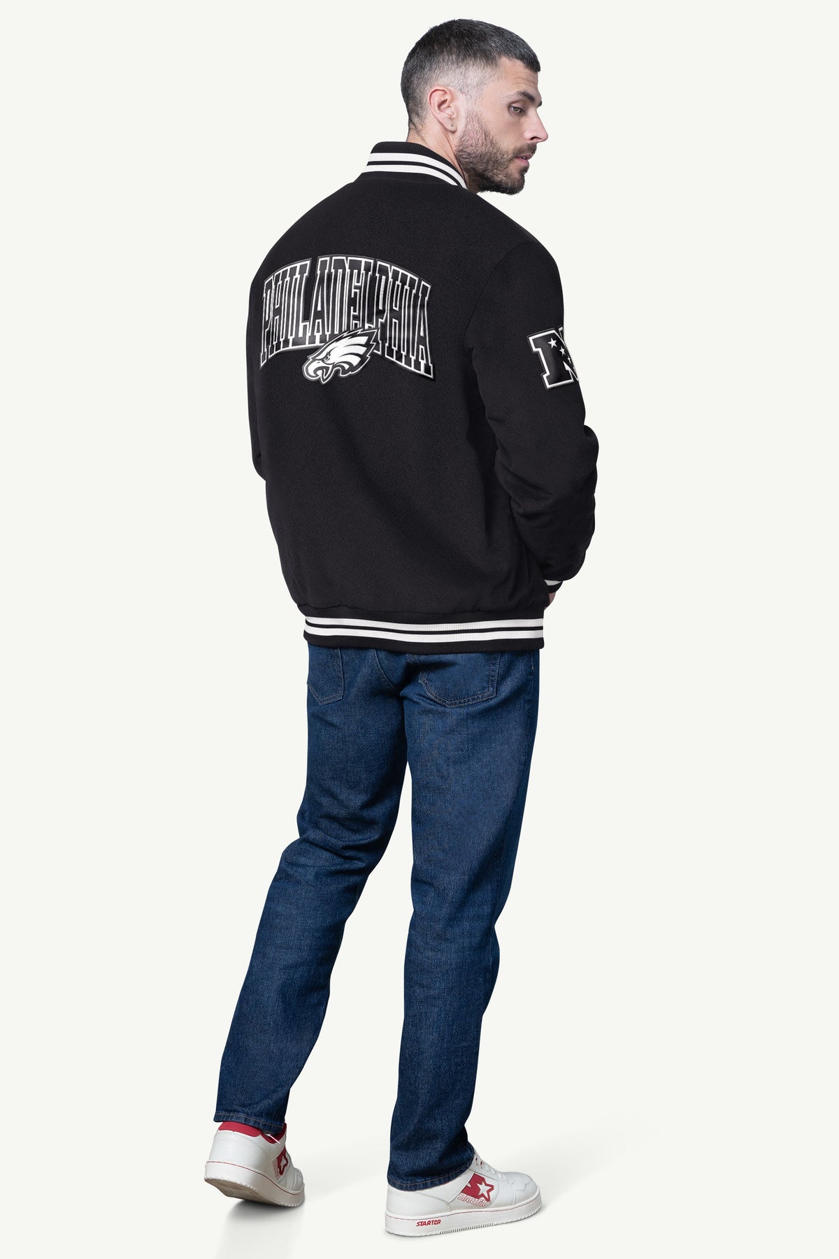 MENS PHILADELPHIA EAGLES BLACKOUT CORDUROY VARSITY JACKET
