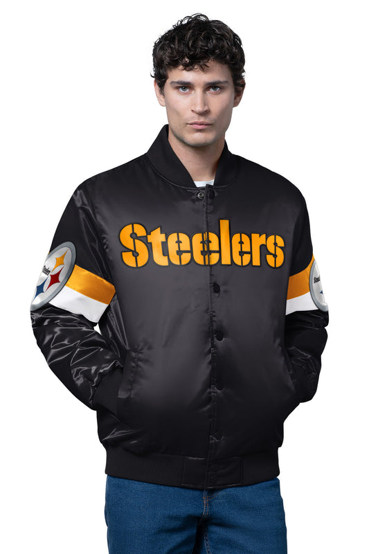 MENS PITTSBURGH STEELERS TRIPLE OPTION SATIN VARSITY JACKET