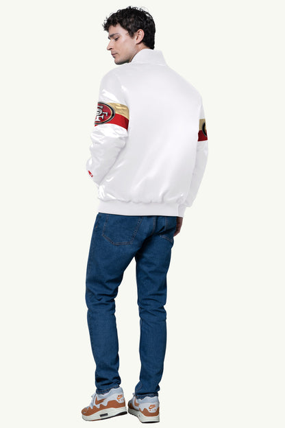 MENS SAN FRANCISCO 49ERS TRIPLE OPTION SATIN VARSITY JACKET