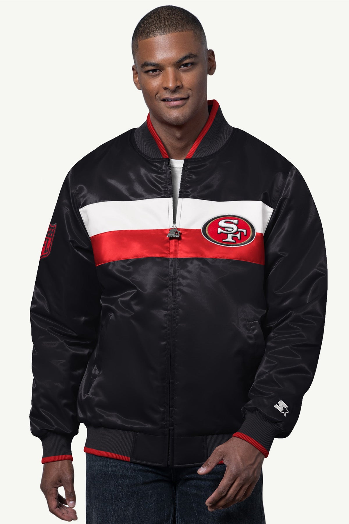 MENS SAN FRANCISCO 49ERS AMBASSADOR SATIN VARSITY JACKET