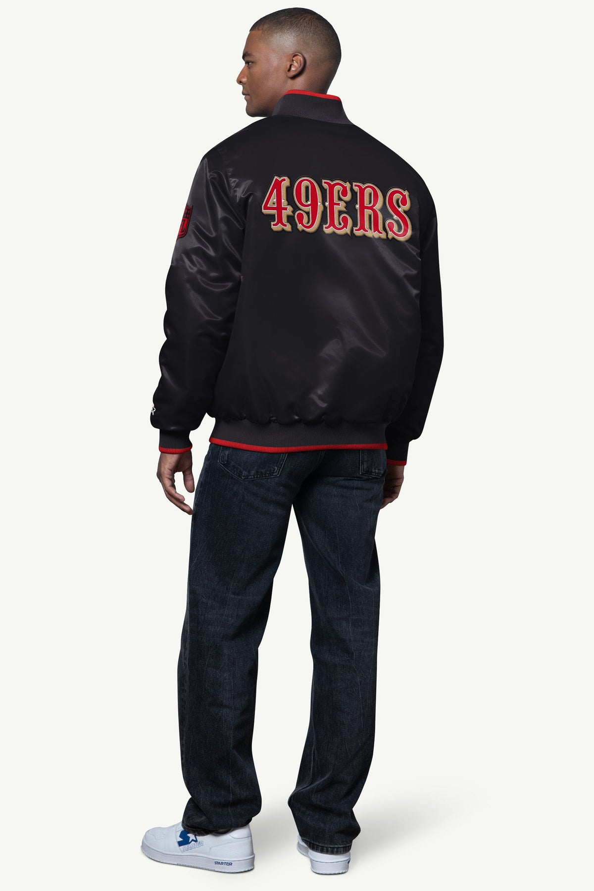 MENS SAN FRANCISCO 49ERS AMBASSADOR SATIN VARSITY JACKET