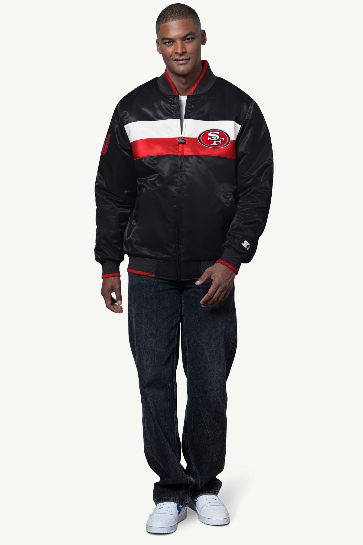 MENS SAN FRANCISCO 49ERS AMBASSADOR SATIN VARSITY JACKET