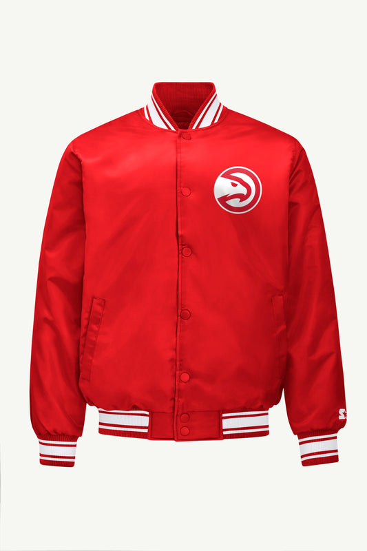 MENS ATLANTA HAWKS MESH LOOK SATIN VARSITY JACKET