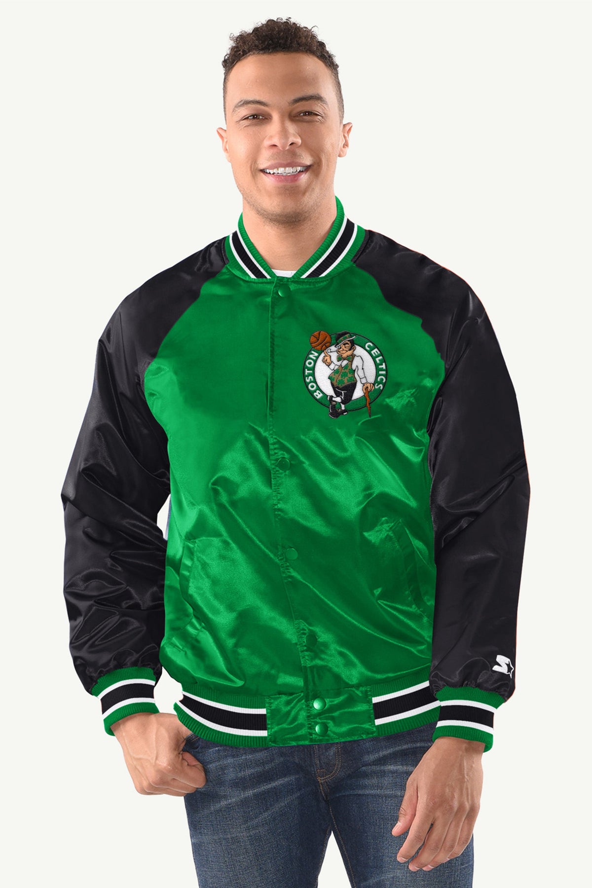MENS BOSTON CELTICS INDUCTEE SATIN VARSITY JACKET