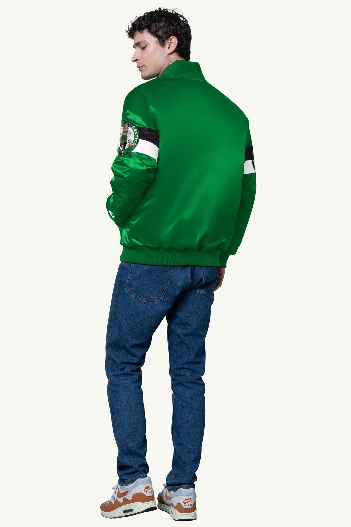 MENS BOSTON CELTICS TRIPLE OPTION SATIN VARSITY JACKET