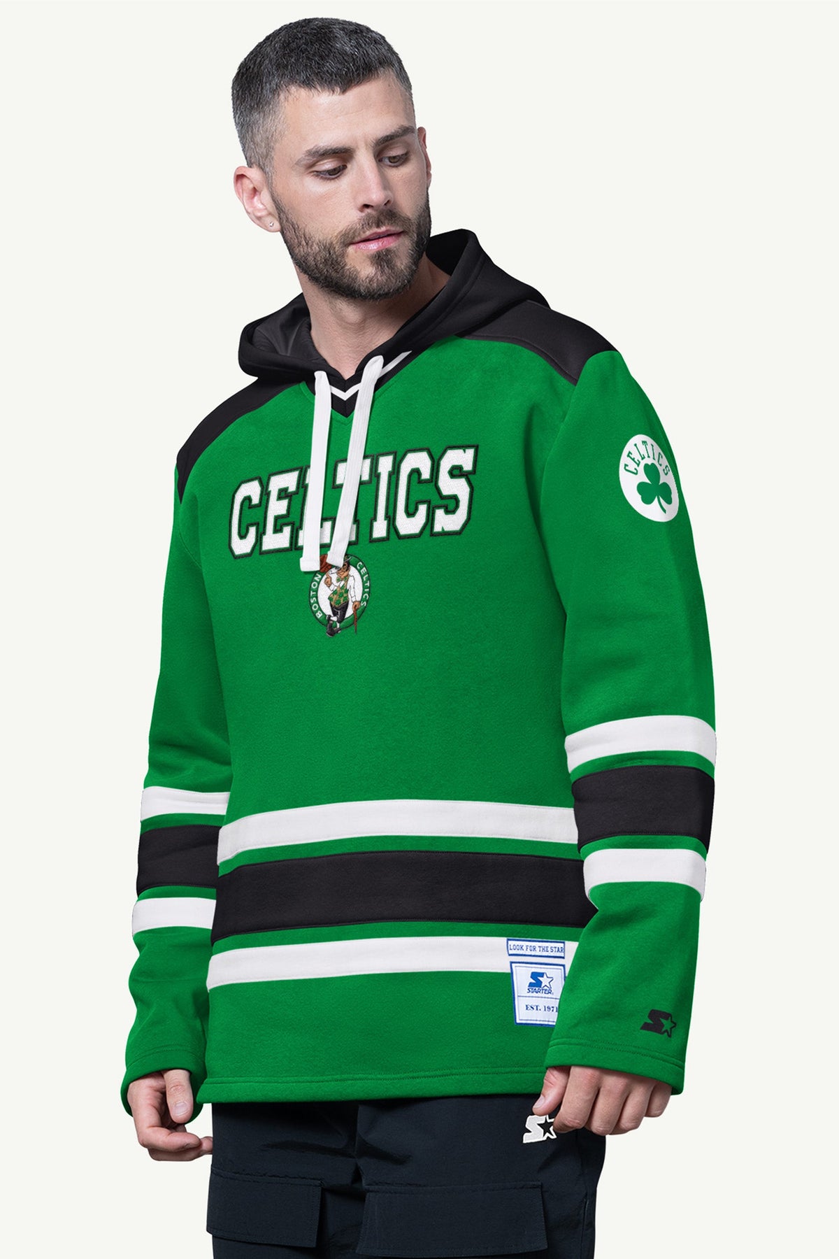 MENS BOSTON CELTICS SLAP SHOT HOODED HOCKEY PULLOVER