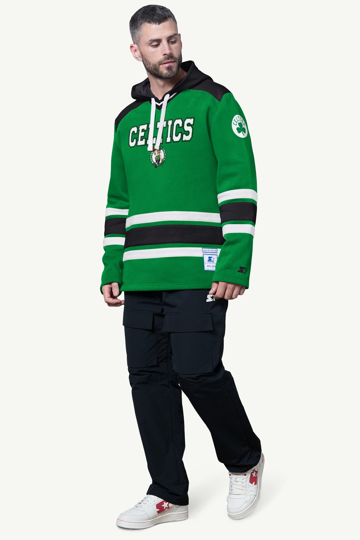 MENS BOSTON CELTICS SLAP SHOT HOODED HOCKEY PULLOVER