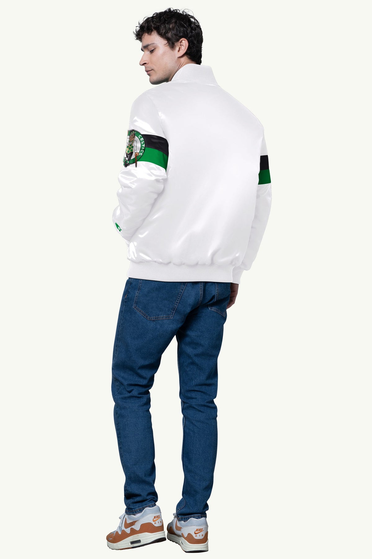 MENS BOSTON CELTICS TRIPLE OPTION SATIN VARSITY JACKET