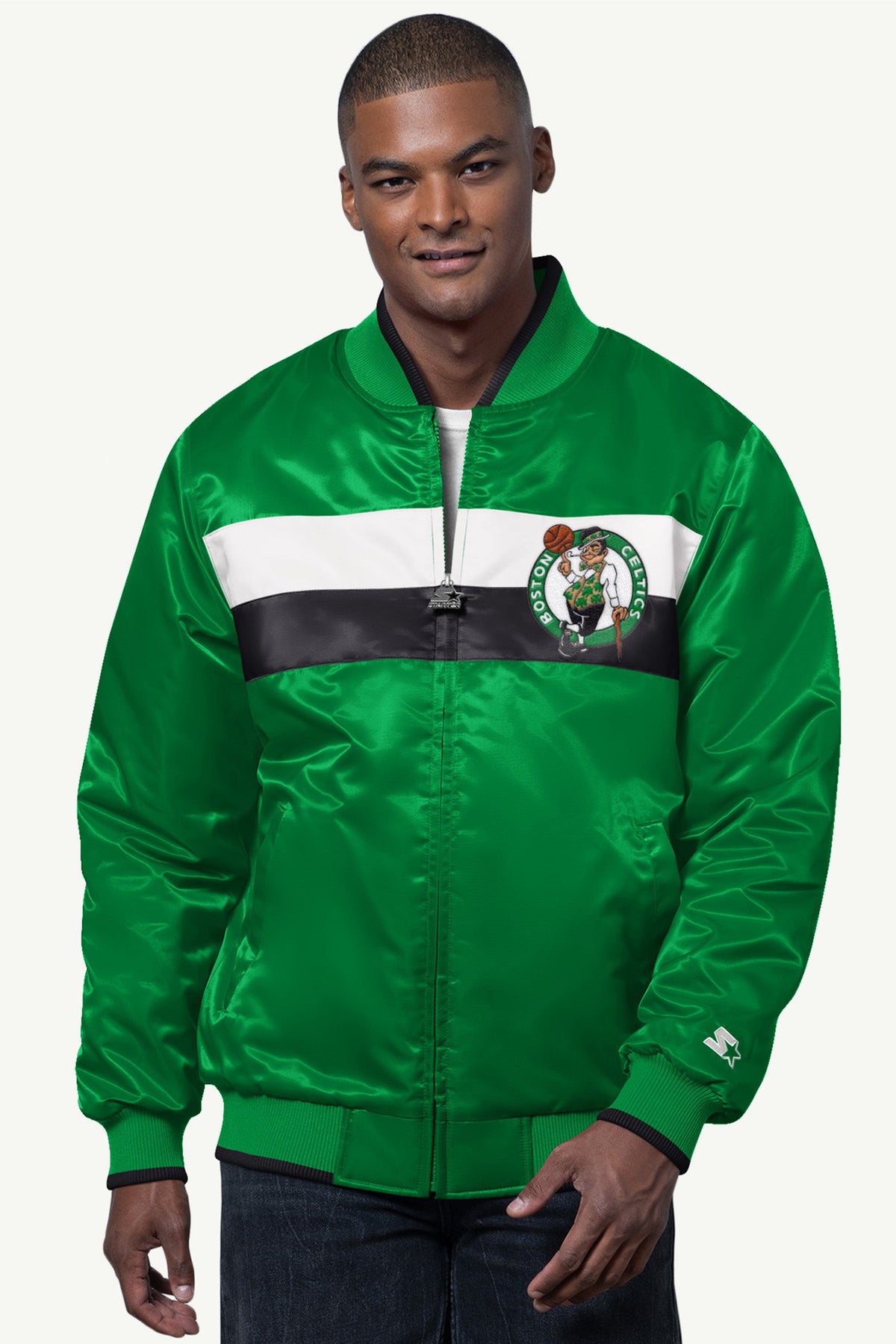MENS BOSTON CELTICS AMBASSADOR SATIN VARSITY JACKET
