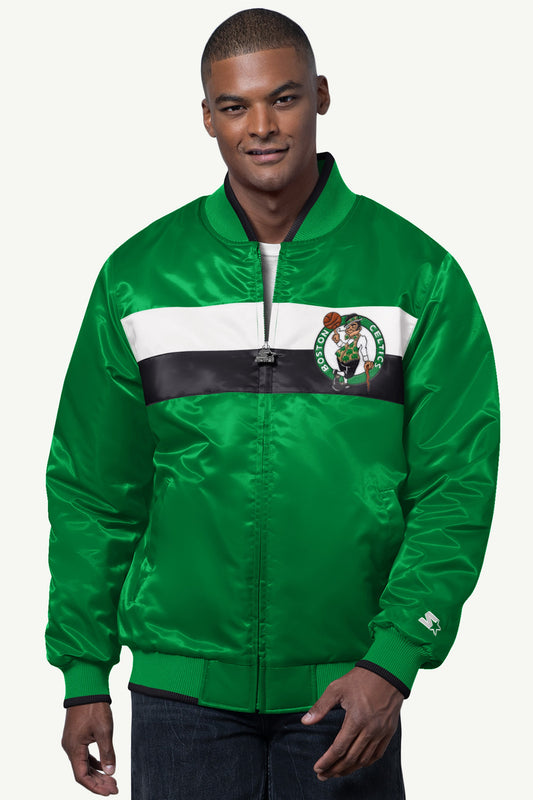 MENS BOSTON CELTICS AMBASSADOR SATIN VARSITY JACKET
