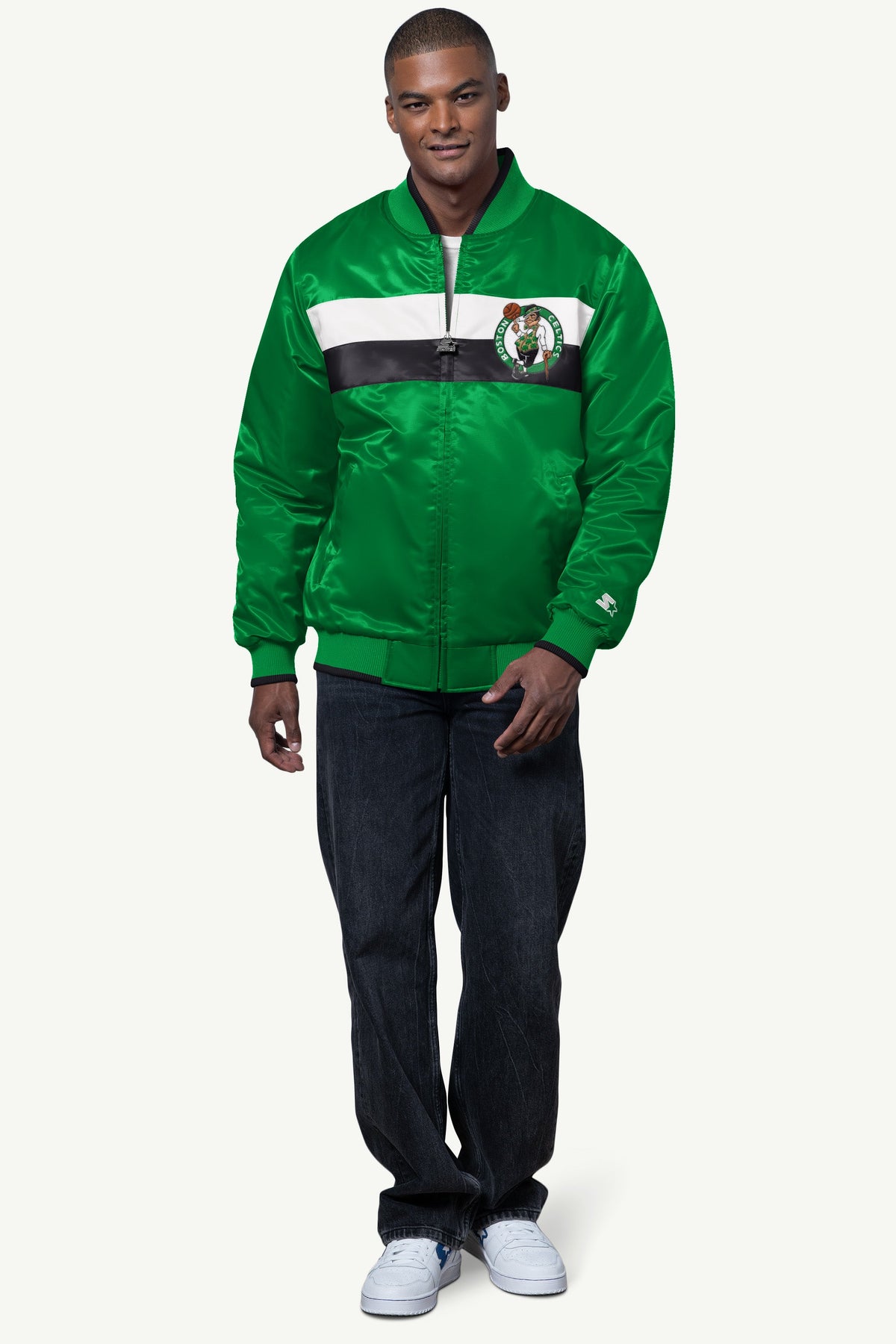 MENS BOSTON CELTICS AMBASSADOR SATIN VARSITY JACKET