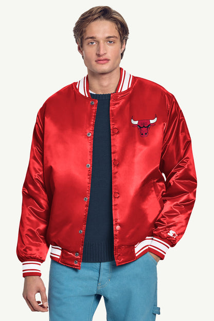 MENS CHICAGO BULLS MESH LOOK SATIN VARSITY JACKET