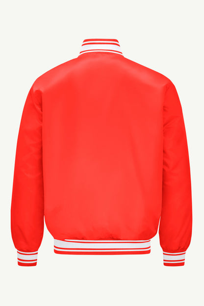 MENS CHICAGO BULLS PRINTED GRAPHIC SATIN VARSITY JACKET
