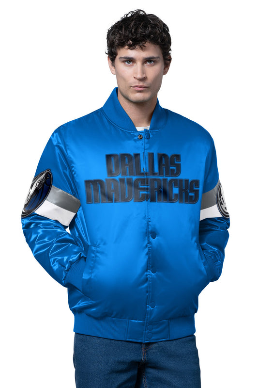 MENS DALLAS MAVERICKS TRIPLE OPTION SATIN VARSITY JACKET