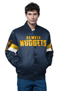 MENS DENVER NUGGETS TRIPLE OPTION SATIN VARSITY JACKET