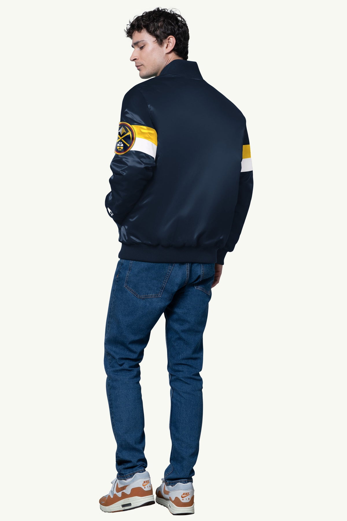 MENS DENVER NUGGETS TRIPLE OPTION SATIN VARSITY JACKET