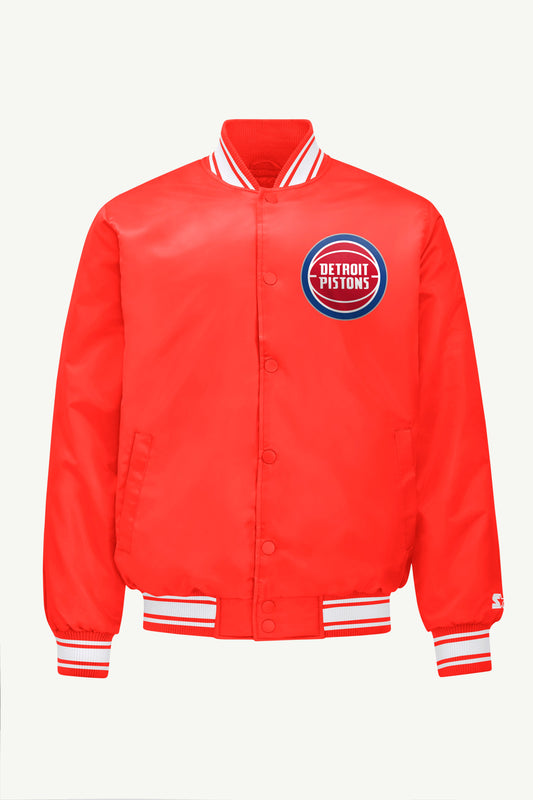 MENS DETROIT PISTONS PRINTED GRAPHIC SATIN VARSITY JACKET