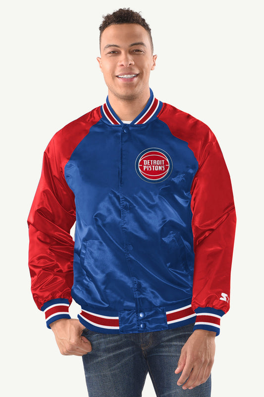 MENS DETROIT PISTONS INDUCTEE SATIN VARSITY JACKET