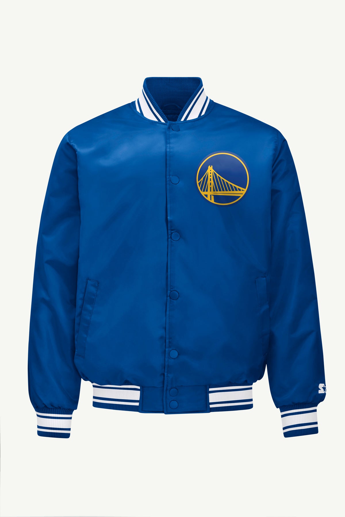 MENS GOLDEN STATE WARRIORS PRINTED GRAPHIC SATIN VARSITY JACKET