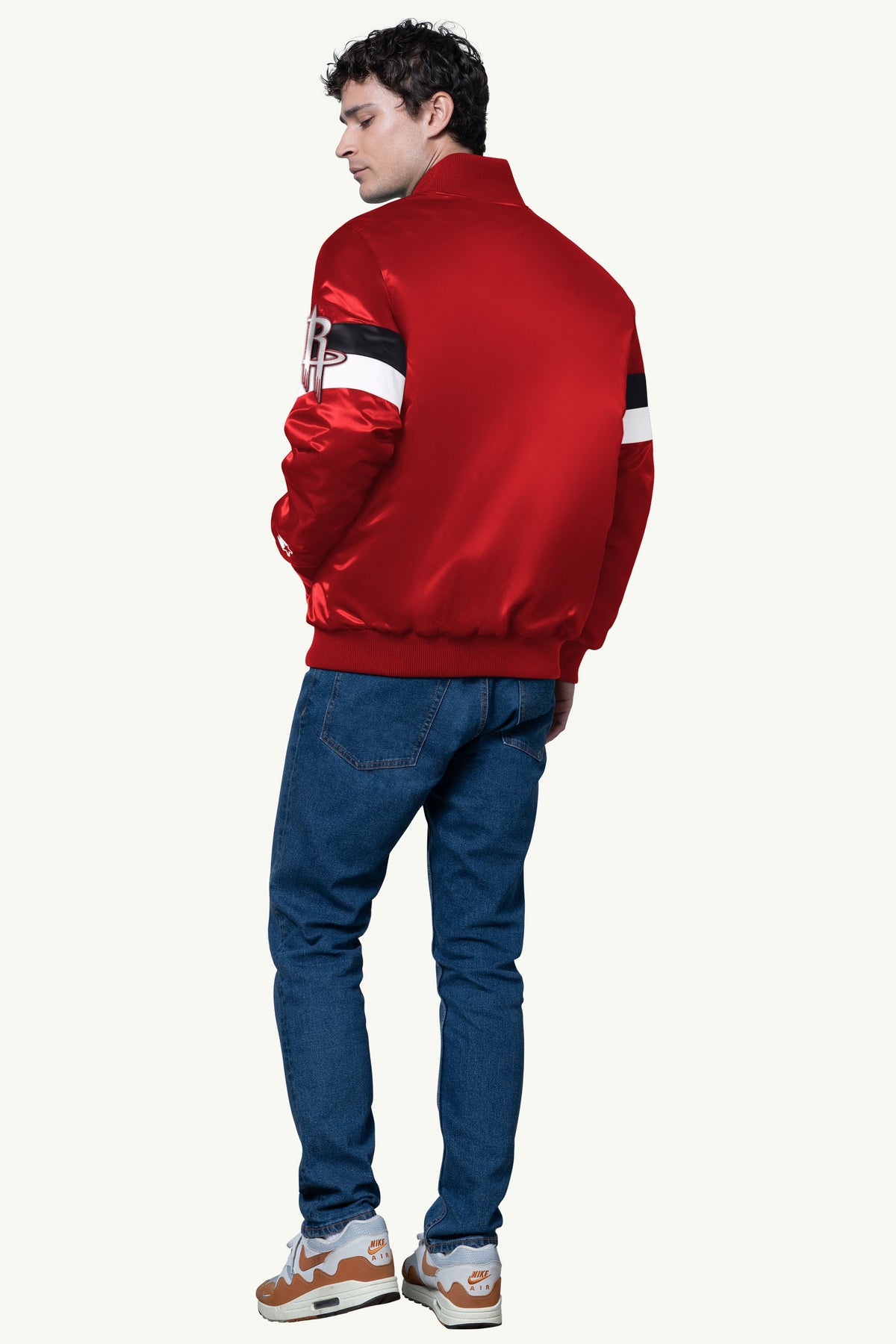 MENS HOUSTON ROCKETS TRIPLE OPTION SATIN VARSITY JACKET