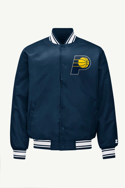 MENS INDIANA PACERS PRINTED GRAPHIC SATIN VARSITY JACKET