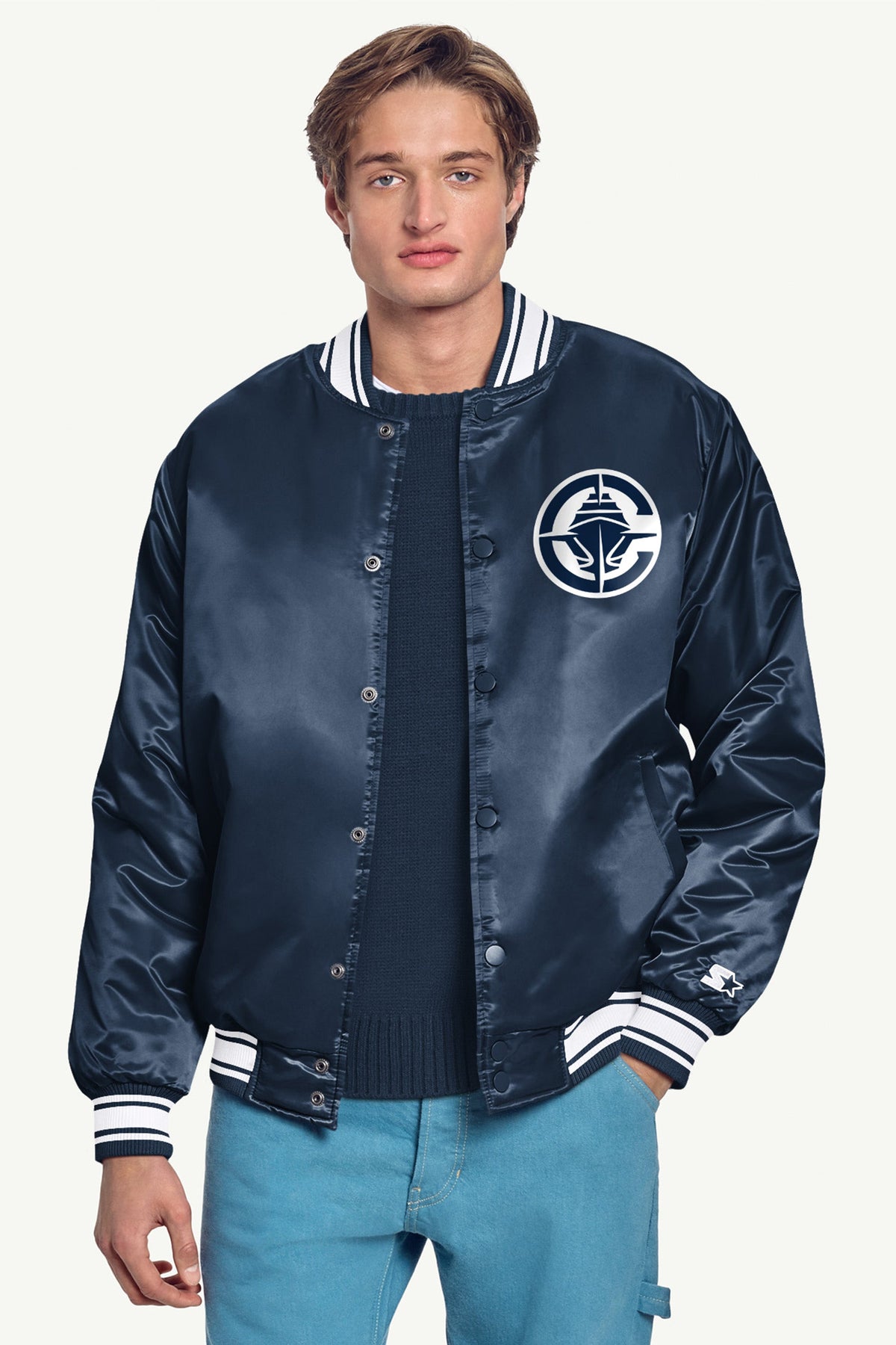MENS LOS ANGELES CLIPPERS PRINTED GRAPHIC SATIN VARSITY JACKET