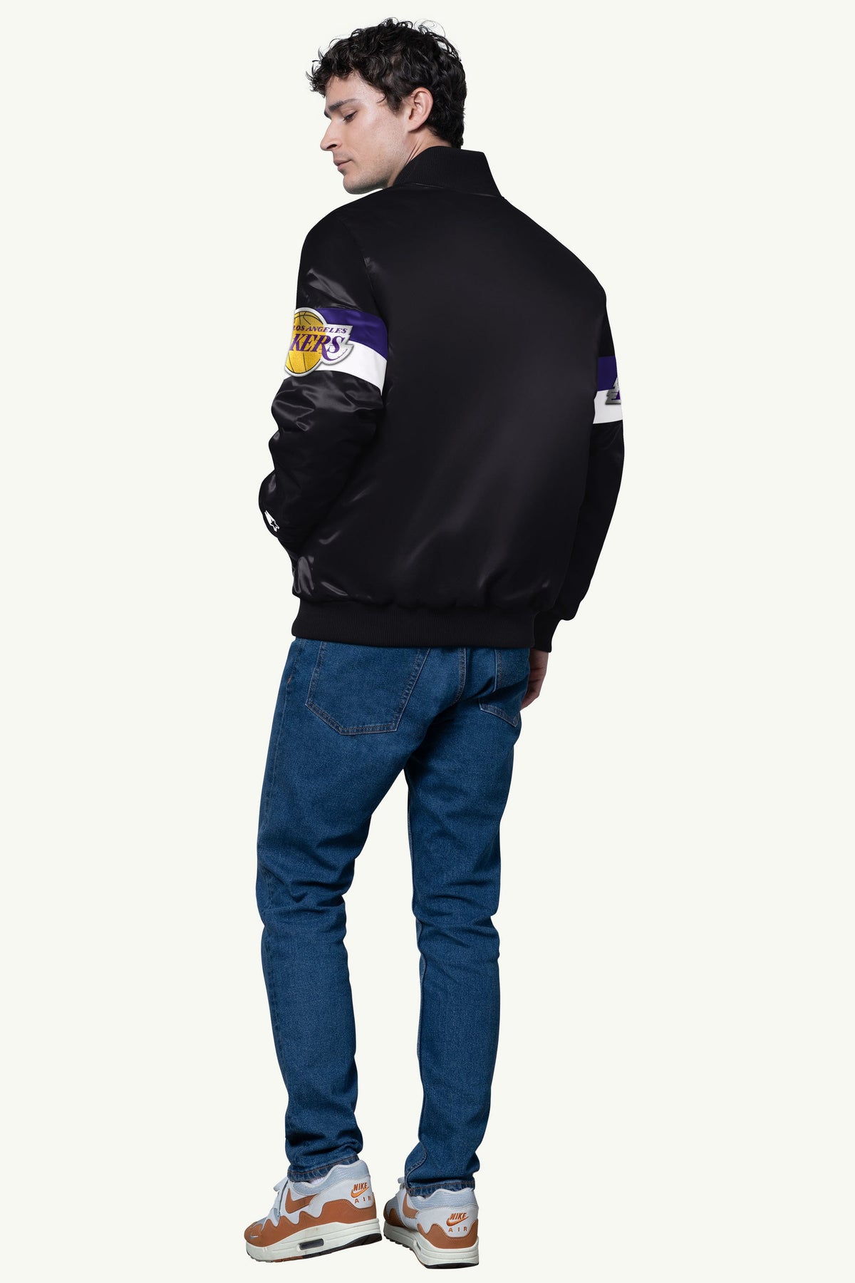 MENS LA LAKERS TRIPLE OPTION SATIN VARSITY JACKET