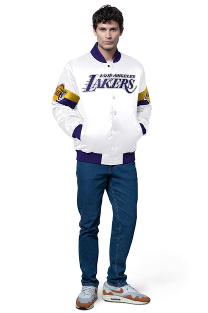MENS LA LAKERS TRIPLE OPTION SATIN VARSITY JACKET