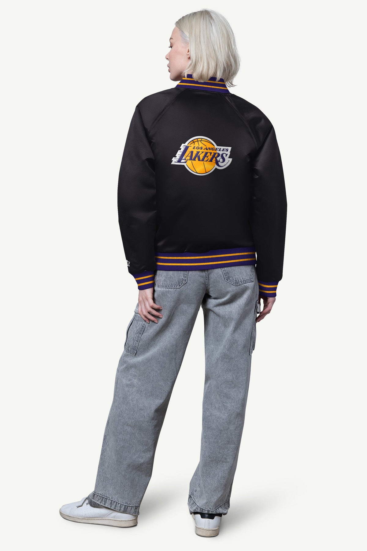 WOMENS LA LAKERS FINAL SCORE SATIN VARSITY JACKET