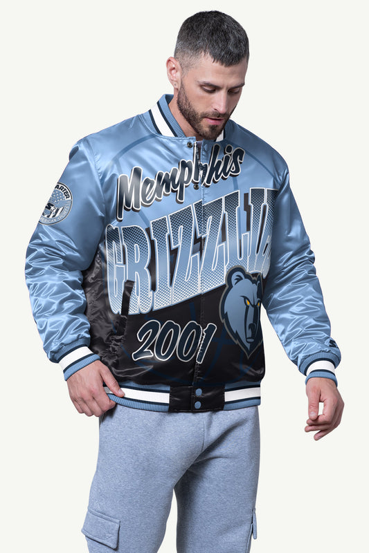 MENS MEMPHIS GRIZZLIES PASS RUSH SATIN VARSITY JACKET