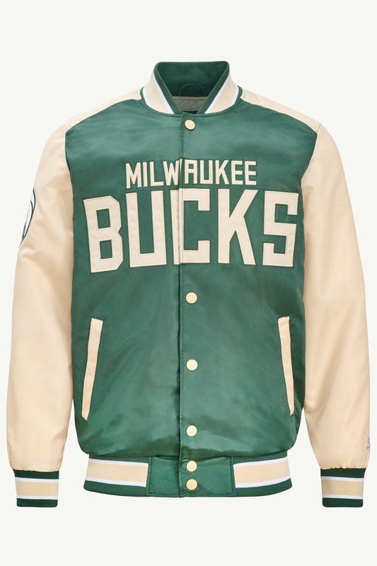 MENS MILWAUKEE BUCKS SATIN VARSITY JACKET
