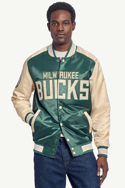 MENS MILWAUKEE BUCKS SATIN VARSITY JACKET