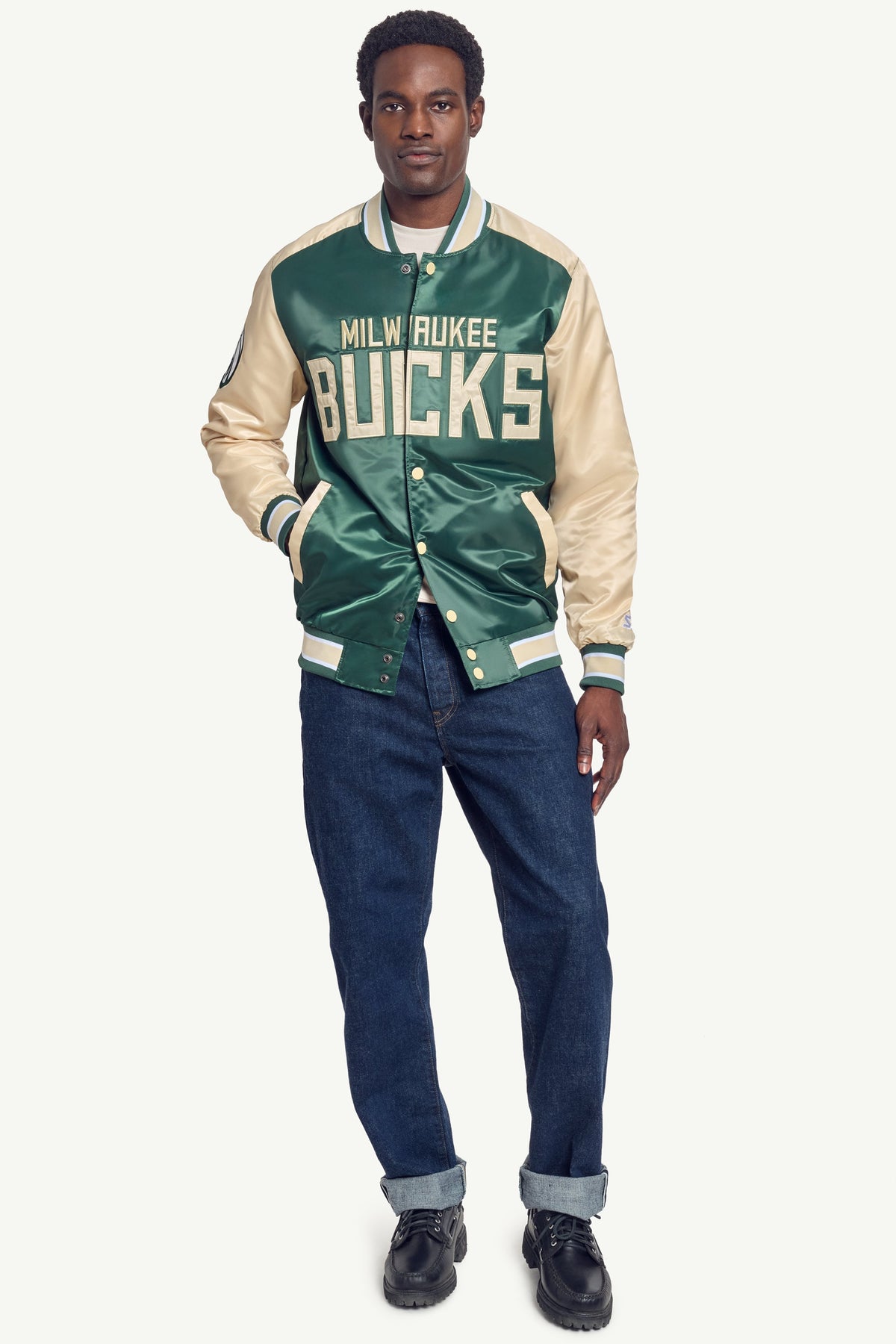 MENS MILWAUKEE BUCKS SATIN VARSITY JACKET